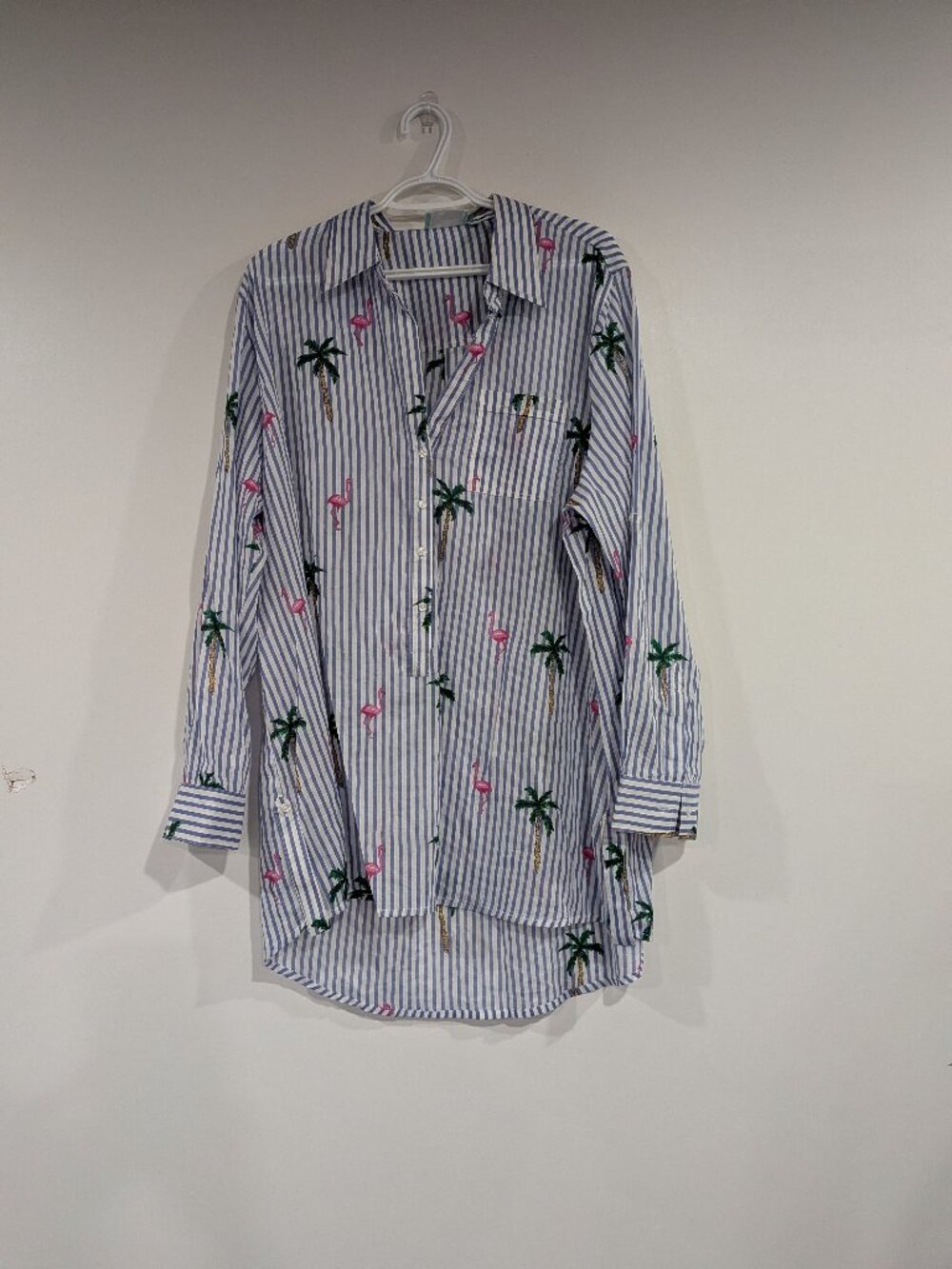 True Destinations Striped Palm Tree Print Beach Coverup Blue White Size XL